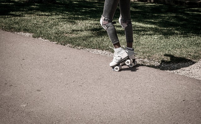 Roller skating down a pathway